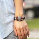 3 PCS BX016 Retro Personality Leather Beaded Bracelet(Red Leather++Ancient Silver Accessories)