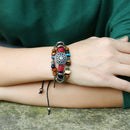 3 PCS BX016 Retro Personality Leather Beaded Bracelet(Light Brown Leather+Bronze Accessories)