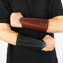 P01901 Simple Wax Wire Woven Leather Wristband Locomotive Riding Arm Guard(Black)