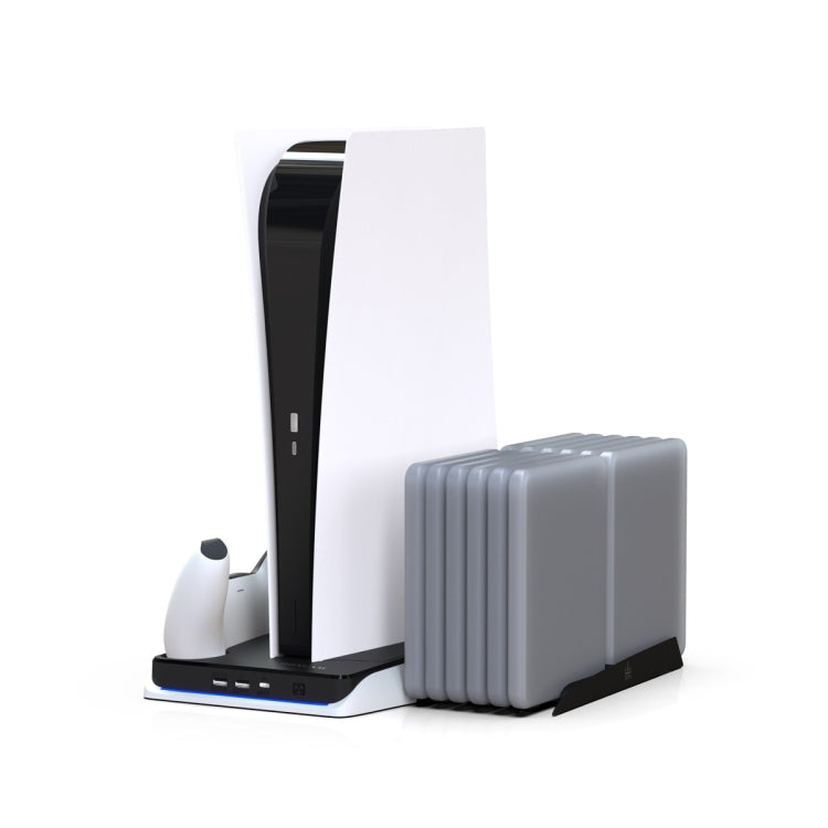 2 PCS HONCAM Game Console Cooling Fan Handle Charging Base For PS5(Black+White Edge)