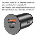 SC-G03 30W PD 3.0 USB-C / Type-C + QC 3.0 USB Mini Zinc Alloy Fast Charging Car Charger(Black)
