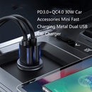 SC-G03 30W PD 3.0 USB-C / Type-C + QC 3.0 USB Mini Zinc Alloy Fast Charging Car Charger(Black)