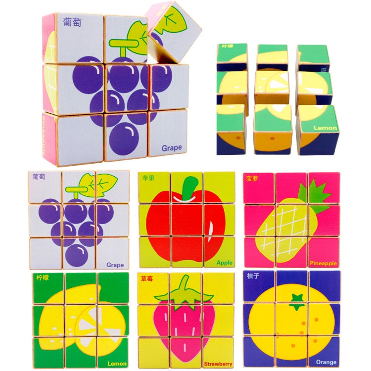 2 Sets 9 Cube Six-Sided Pattern Puzzle 3D Wooden Toys(Fruit)