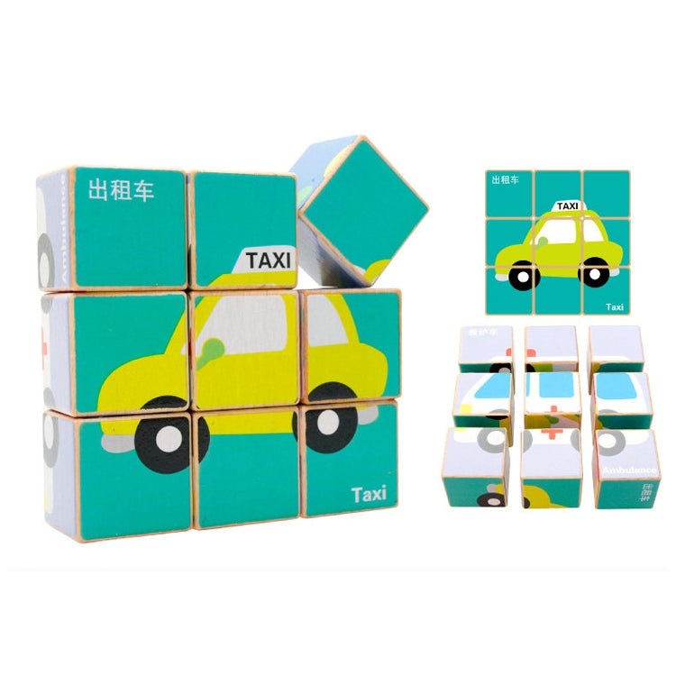 2 Sets 9 Cube Six-Sided Pattern Puzzle 3D Wooden Toys(Traffic)