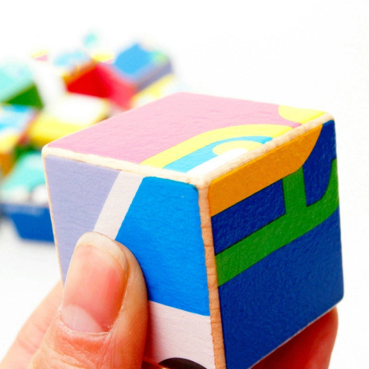 2 Sets 9 Cube Six-Sided Pattern Puzzle 3D Wooden Toys(Forest Animals)