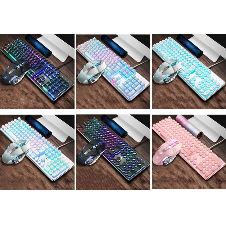 XINMENG 620 Manipulator Feel Luminous Gaming Keyboard + Macro Programming Mouse Set, Colour: Crystal Black Mixed Light Retro