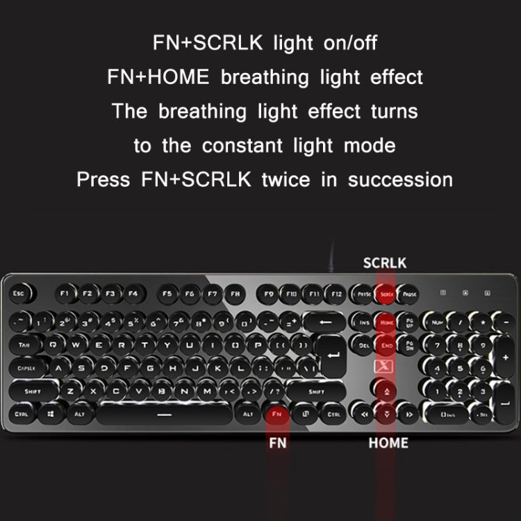 XINMENG 620 Manipulator Feel Luminous Gaming Keyboard + Macro Programming Mouse Set, Colour: Crystal Black Mixed Light Retro