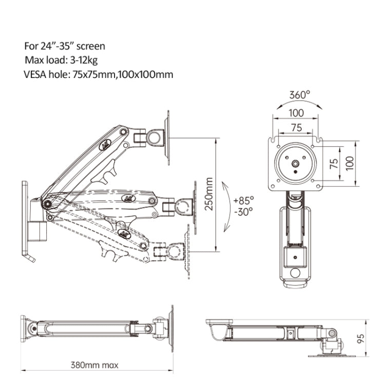 NORTH BAYOU Universal Telescopic Rotating Lifting Monitor Bracket, Model: F425 (Black)