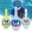 Cartoon Kids Full Dry Diving Mask Swimming Anti-Fog Snorkeling Mask, Size: XS(Shark Blue)
