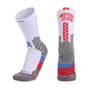 Men Terry Non-Slip Mid-Tube Sports Socks Basketball Socks, Size: Adult Free Size( No. 13 White Blue Red)