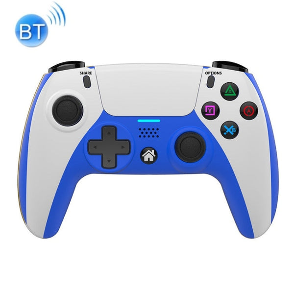 PSS-P04 Bluetooth 4.0 Wireless Dual-Vibration Gamepad For PS4 / Switch / PC / Steam(Blue White)