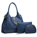 002 3 in 1 Ladies Rivet Diagonal Handbags PU Large-Capacity Bags(Navy Blue)