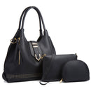 002 3 in 1 Ladies Rivet Diagonal Handbags PU Large-Capacity Bags(Black)