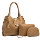 002 3 in 1 Ladies Rivet Diagonal Handbags PU Large-Capacity Bags(Khaki)