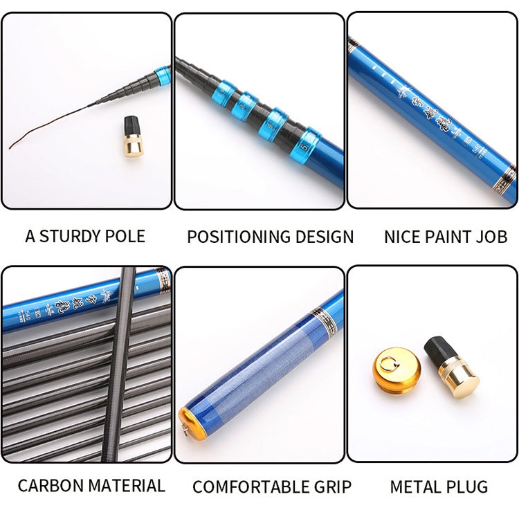 Carbon Short Section Fishing Rod Short Section Positioning Handle Rod, Length: 6.3m(Blue)