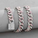 NL023 11mm Box Buckle Hip Hop Necklace, Size: 20cm (Pink White)