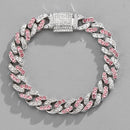 NL023 11mm Box Buckle Hip Hop Necklace, Size: 50cm (Pink White)
