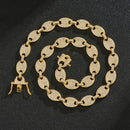 NL012 12mm Pig Nose Coffee Bean Hip Hop Necklace, Size: 6 Inches (Gold White Diamond)