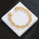 NL012 12mm Pig Nose Coffee Bean Hip Hop Necklace, Size: 6 Inches (Gold White Diamond)