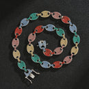 NL012 12mm Pig Nose Coffee Bean Hip Hop Necklace, Size: 18 Inches (Silver Colorful Diamond)