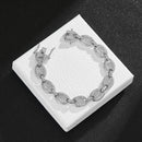 NL012 12mm Pig Nose Coffee Bean Hip Hop Necklace, Size: 18 Inches (Silver White Diamond)