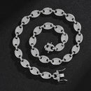 NL012 12mm Pig Nose Coffee Bean Hip Hop Necklace, Size: 24 Inches (Silver White Diamond)