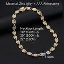 NL012 12mm Pig Nose Coffee Bean Hip Hop Necklace, Size: 24 Inches (Silver White Diamond)