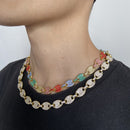 NL012 12mm Pig Nose Coffee Bean Hip Hop Necklace, Size: 24 Inches (Silver White Diamond)
