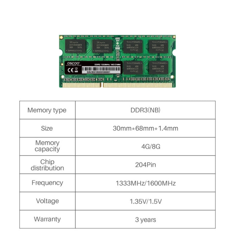 OSCOO DDR3 NB Computer Memory, Memory Capacity: 4GB 1333MHz