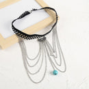 2 PCS BT305-1 Bohemian Long Chain Multi-Layer Elastic Anklet(Ancient Silver)