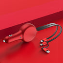 SUMI-TAP WDCC-003 Car Charger with 8 Pin + Micro USB + USB-C / Type-C Retractable Cable(Red)