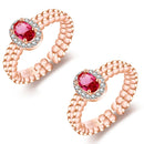 2 PCS J361 Vintage Ladies Inlaid Natural Pigeon Blood Redstone Ring(Rose Gold)