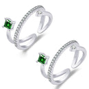 2 PCS J356 Ladies Emerald Zircon Double Micro Setting Open Ring(White Gold)