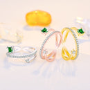 2 PCS J356 Ladies Emerald Zircon Double Micro Setting Open Ring(White Gold)