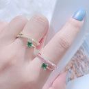 2 PCS J356 Ladies Emerald Zircon Double Micro Setting Open Ring(White Gold)