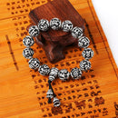 10mm Six Character Mantra Heart Sutra Thai Silver Bead Couple Bracelet