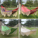 200x150cm Double Outdoor Camping Tassel Canvas Hammock with Stick(White)