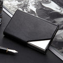 Men Leather Stainless Steel Business Card Clamp(Black)