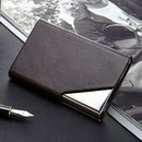 Men Leather Stainless Steel Business Card Clamp(Brown)