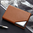 Men Leather Stainless Steel Business Card Clamp(Apricot)