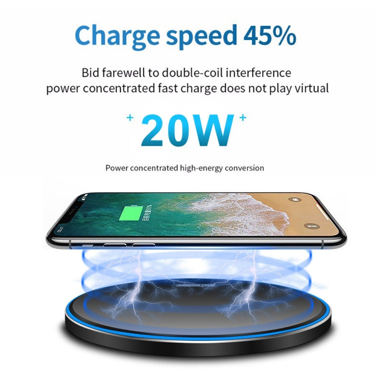 20W QI Metal Mirror Ultra-thin Wireless Charger(Black)