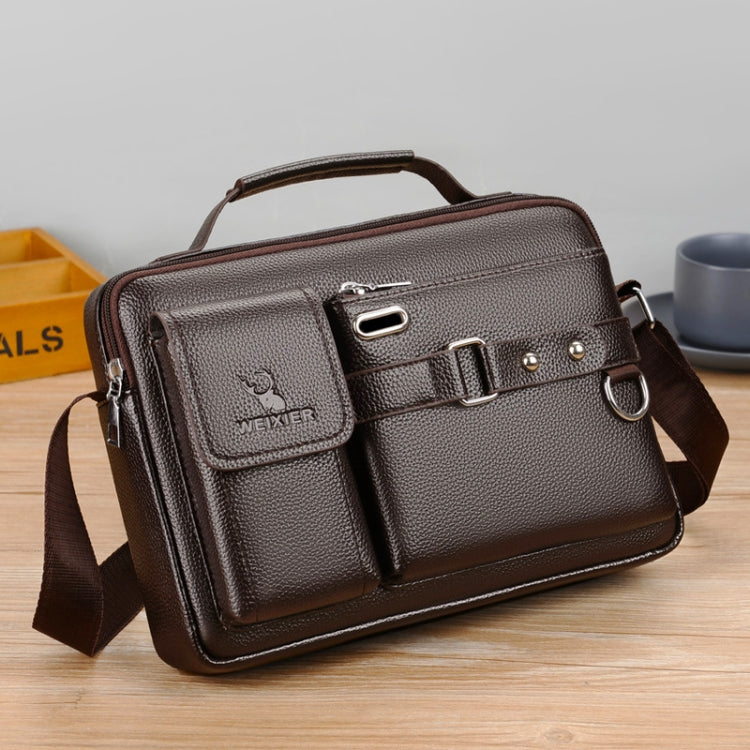 WEIXIER D235 Men Shoulder Bag Portable PU Leather Handbag(Brown)