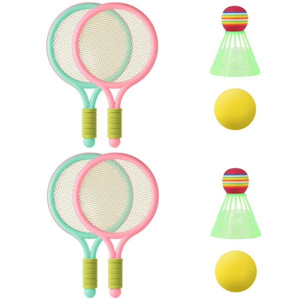 2 Pairs Children Badminton Tennis Racket Outdoor Sports With Two Balls(Pink Green)