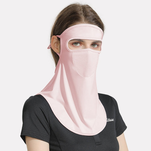 GOLOVEJOY Summer Ice Silk Sunscreen Face Shield Ladies Outdoor Neck Protection Veil(Pink)