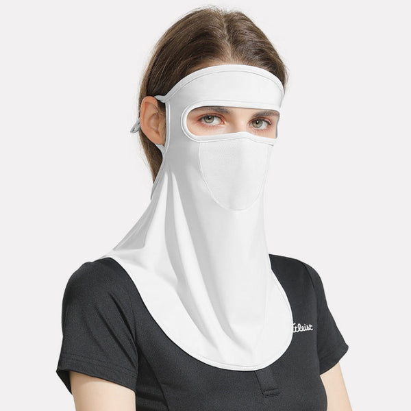 GOLOVEJOY Summer Ice Silk Sunscreen Face Shield Ladies Outdoor Neck Protection Veil(White )