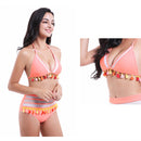 Sexy Hanging Neck Split Swimsuit High Waist Lace Bikini, Size: L(Orange)