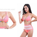 Sexy Hanging Neck Split Swimsuit High Waist Lace Bikini, Size: L(Red)