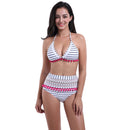 Sexy Hanging Neck Split Swimsuit High Waist Lace Bikini, Size: XL(Blue and White Stripes)