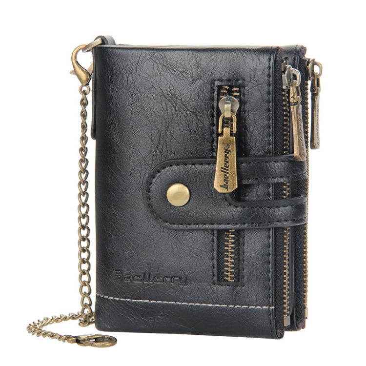 Baellerry Short Wallet Double Zipper Tri-Fold Wallet For Men(Black)