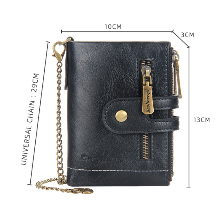 Baellerry Short Wallet Double Zipper Tri-Fold Wallet For Men(Black)